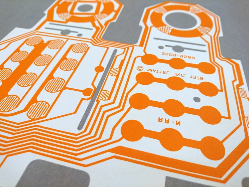 Mattel Intellivision controller screen print orange and grey art silkscreen circuit portrait retro console image 2