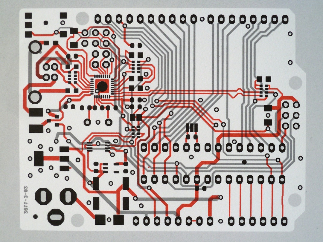 Arduino UNO Circuit Board Screen Print in Grey, Red and Black ...