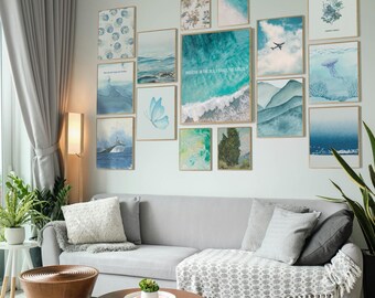 Coastal Watercolor Print Set: 16 Blue Ocean Wall Art (Digital Download)