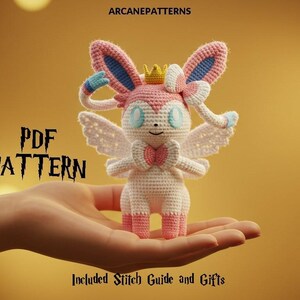 Wzór na szydełko: Sylveon, wzór na amigurumi, szydełkowanie wróżek, łatwy samouczek DIY, szydełkowanie Pokemonów, wzór na lalkę szydełkową, szydełkowanie na Halloween