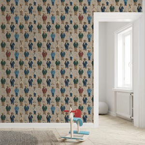 Elegant Bears: Colorful Outfits Peel and Stick Wallpaper / Removable Vintage Wallmural / Canvas Peel and Stick / Non Woven Wallpaper