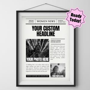 Personalized Newspaper Print: Custom Photo Headline (Digital Download)