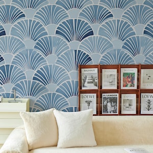 Art Deco Blue Fan Wallpaper - Elegant Geometric Wallpaper - Fan Pattern - Vintage Wallpaper - Removable Wallpaper - Peel and Stick Wallpaper