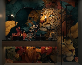Papel pintado de animales de la selva de lujo, mural de pared de leopardo y pantera