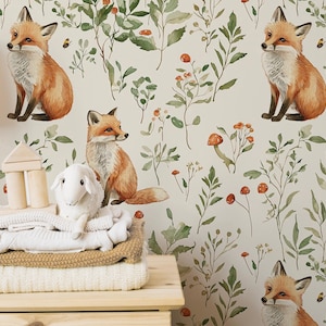 Fuchs und Wald Tapete: Kinderzimmer Dekor, Schälen und Aufkleben