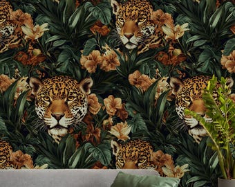 Tropische Leopard Tapete: Dschungel Tier Tapete, Schälen und Aufkleben