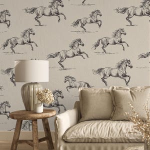 Vintage Galloping Horse Wallpaper: Equestrian Peel and Stick Wall Mural