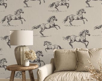 Vintage Galloping Horse Wallpaper: Equestrian Peel and Stick Wall Mural