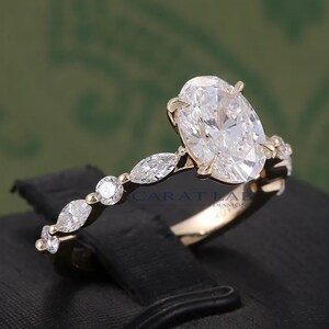 2 Carat D Color VVS2 Clarity IGI Certified Lab Grown Oval Cut Diamond Solitaire Engagement Ring, Side Marquise and Round Diamonds