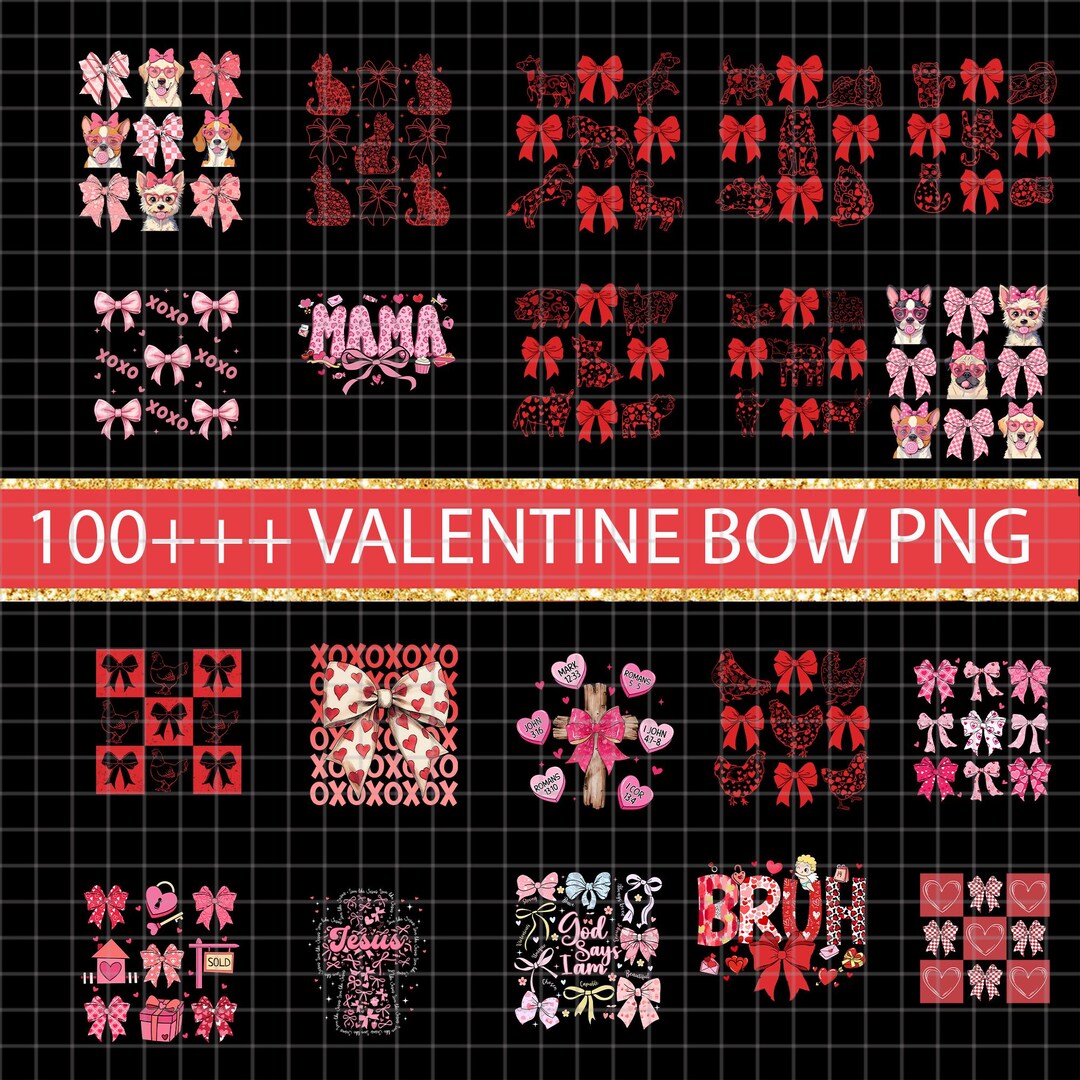100coquette Valentine Png Bundle, Valentines Day Heart Coquette Bow Png ...