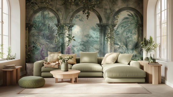 Garden Wallpaper Mural, Jungle Wall Art - Peel & Stick, Commercial, Non-Woven
