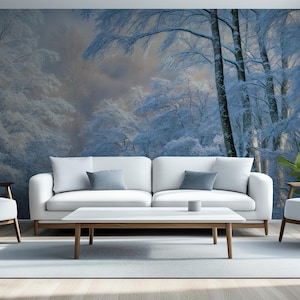 Winter Landscape Mural, Snow Scene Wallpaper - Peel & Stick, Commercial, Non-Woven