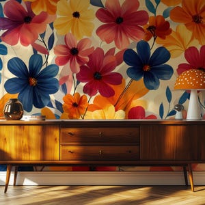 Floral Wallpaper, Colorful Flower Mural- Peel & Stick, Commercial, Non-Woven