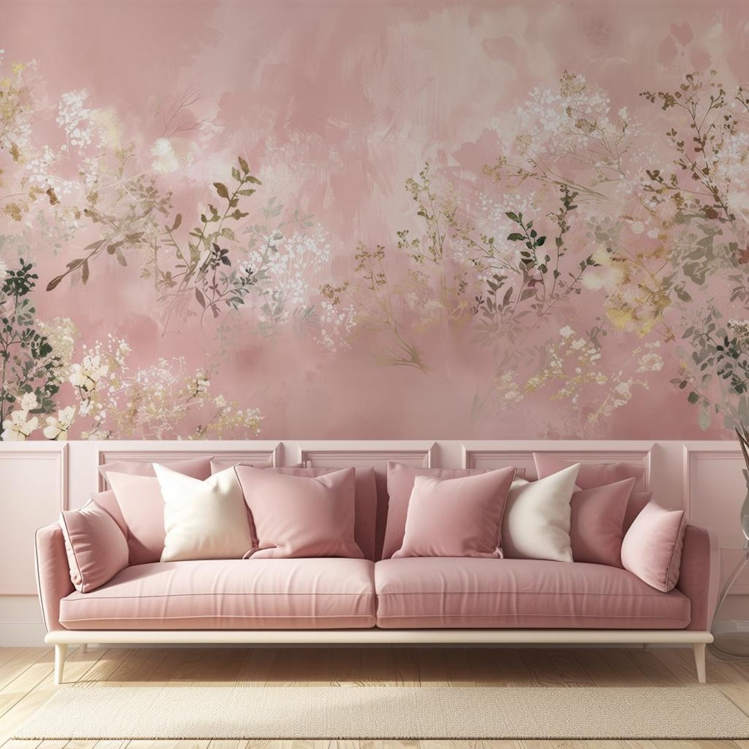 Wallpaper for Bedroom & Living Room, Blush Pink Floral Wall Mural Peel ...