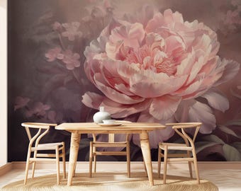 Pink Peony Wallpaper, Floral Mural, Room Decor - Removable Peel and Stick