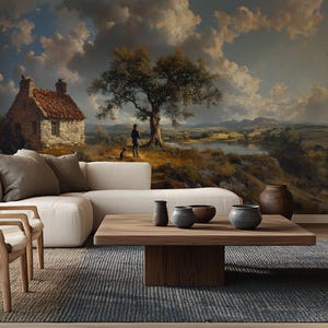 Countryside Mural Wallpaper, Rustic Landscape Decor - Peel & Stick, Commercial, Non-Woven