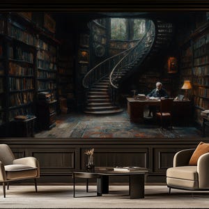Vintage Library Mural, Classic Bookshelf Wallpaper - Peel & Stick, Commercial, Non-Woven