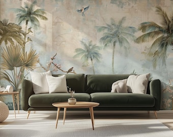 Tropical Wallpaper Mural, Palm Tree Wall Decor - Peel & Stick, Commercial, Non-Woven