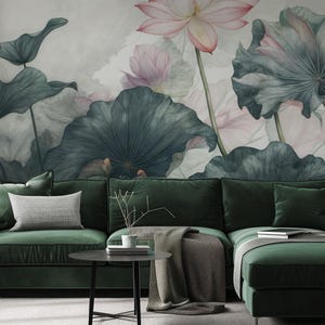 Elegant Lotus Flower Wallpaper - Watercolor Floral Design - Peel & Stick, Commercial, and Non-Woven
