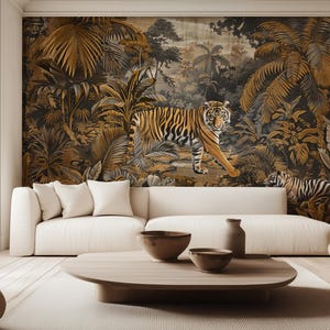 Jungle Wallpaper Mural, Tiger and Cub Wallpaper - Peel & Stick, Commercial, Non-Woven