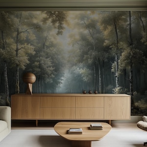 Misty Forest Mural, Peaceful Nature Wallpaper - Peel & Stick, Commercial, Non-Woven
