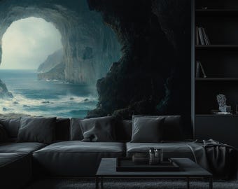 Seaside Cave Wallpaper, Ocean View Mural - Peel & Stick, Commercial, Non-Woven