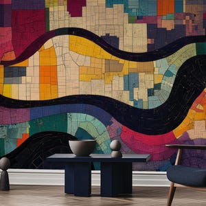 Abstract Mural Wallpaper, Colorful Geometric Wall Art- Peel & Stick, Commercial, Non-Woven