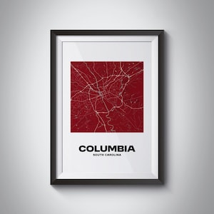 SEC City Minimalist Map Print | Columbia, SC | University of South Carolina | Gamecocks