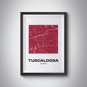 sec Stadt minimalistische Karte Druck | Tuscaloosa, AL | Universität von Alabama | Purpurrote Flut