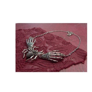 Handmade Gothic Spider Necklace: Skeleton Hands, Silver Pendant