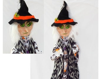 Witch Art Doll / Handmade Halloween Decor / Handmade Witch, OOAK Witch Doll Figurine, Witch Ornament, Halloween Ornament,