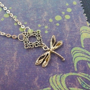 Black Winged Dragonfly Pendant Necklace: Silver Chain, Insect Jewelry