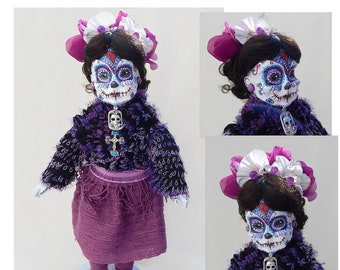 Sugar Skull Art Doll / Day of the Dead Porcelain Doll / Creepy Porcelain Doll, Sugar Skull Decor, dia de los Muertos Doll, Handmade