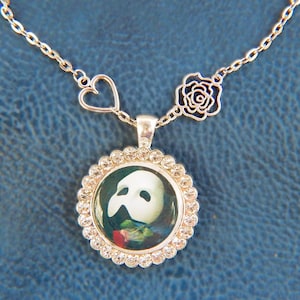 Rhinestone Phantom of the Opera Mask Necklace: Silver Broadway Jewelry