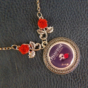 Phantom of the Opera Necklace: Silver Pendant with Red Rose