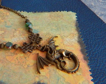 Gold Dragon Necklace/Fantasy Jewelry / Unisex Dragon Necklace, Pagan Necklace, House of the Dragon,  Cosplay Jewelry, Handmade Dragon
