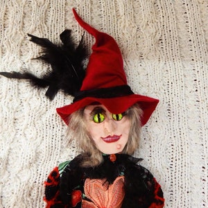 Witch Art Doll / Witch Wall Decor / Halloween Decor, Handmade Witch, OOAK Witch Doll Figurine, Witch Ornament, Halloween Ornament