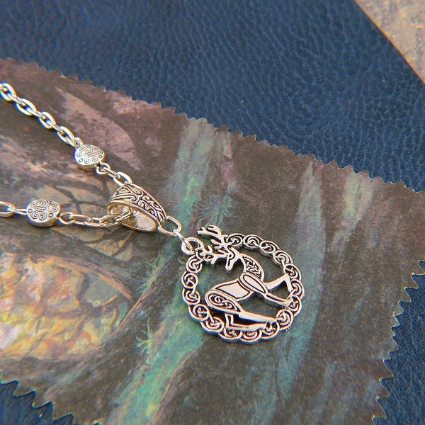 Celtic Stag Necklace /Silver Celtic Knot Stag Necklace / Stag Pendant, Stag Jewelry, Handmade, Silver Necklace, Celtic Jewelry, Deer Jewelry