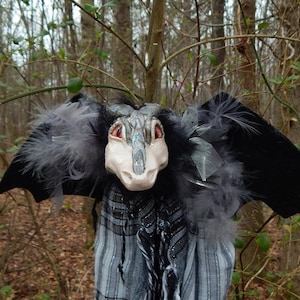 OOAK Black & White Dragon Art Doll: Fantasy Wall Decor
