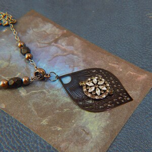 Black Teardrop Gothic Pendant Necklace: Gunmetal Chain, Handmade Jewelry