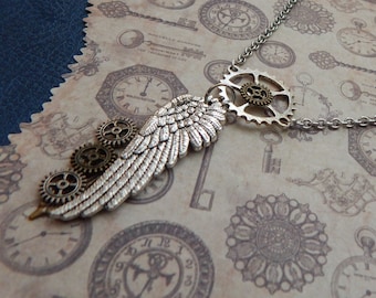 Angel Wing Steampunk Jewelry / Industrial Jewelry / Cosplay Jewelry, Gears Necklace, Assemblage Jewelry, Handmade Gears Wing Jewelry
