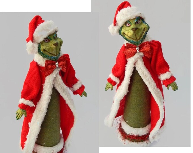 Grinch Tree Topper Grinch Art Doll Grinch Inspired Decor Etsy