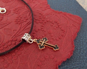 Black Gothic Cross Choker: Punk Cord Necklace