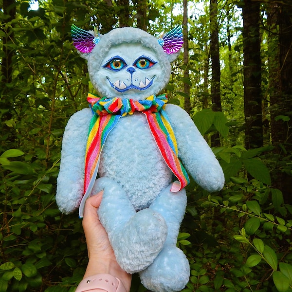 Creepy Cute Animal Art Doll, Creepy Bear Plushie / OOAK Creature, Handmade Plushie/Blue Fantasy Creature, Creepy Plush, Scary Animal Plush