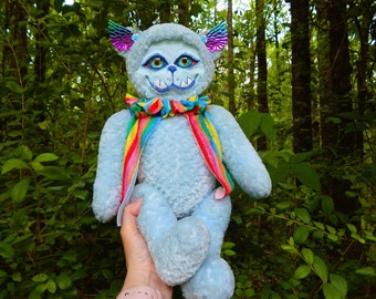 Creepy Cute Animal Art Doll, Creepy Bear Plushie / OOAK Creature, Handmade Plushie/Blue Fantasy Creature, Creepy Plush, Scary Animal Plush