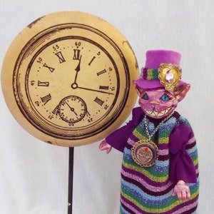 OOAK Cheshire Cat Art Doll: Alice in Wonderland Decor, Mad Hatter Tea Party