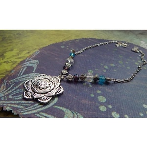 Silver Lotus Flower Pendant Necklace: Yoga Boho Jewelry