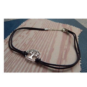 Celtic Tree of Life Choker: Silver Pendant, Black Cord Necklace