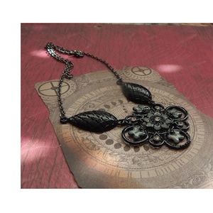 Gothic Flower Pendant Necklace / Gothic Jewelry, Victorian Necklace / Black Necklace, Dark Academia, Mourning Necklace Handmade