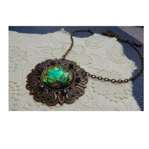 Handmade Gothic Flower Pendant Necklace: Gold Chain Victorian Jewelry